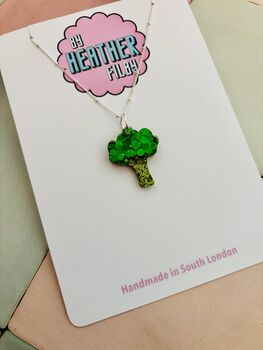 Broccoli Glitter Charm Necklace / Foodie Gift / Novelty Vegetable Jewellery / Colourful Accessories, 2 of 6