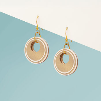 Pearlescent Taupe And Cream Circular Earrings • Gold Plated Sterling Silver Hooks, 5 of 9