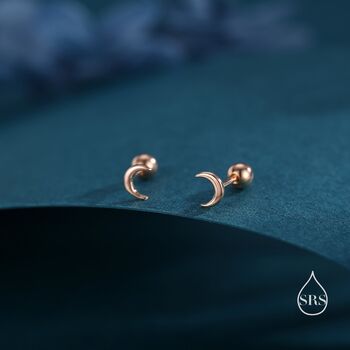 Sterling Silver Tiny Moon Screw Backs Earrings, 4 of 9