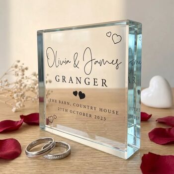 Personalised Wedding Script Text Crystal Token, 3 of 8