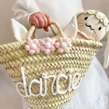 Girls Personalised Easter Bunny Ear Handwoven Basket, 2 of 3