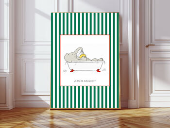 Babar The Elephant Set Of Two Green Stripy Art Prints, 3 of 3