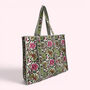 Green And Pink Floral Quilted Cotton Tote Bag, thumbnail 2 of 5