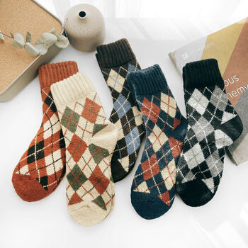 Extra Thick Argyle Check Wool Socks For Men, 2 of 11