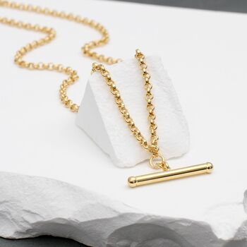 9ct Yellow Gold T Bar Necklace, 2 of 4