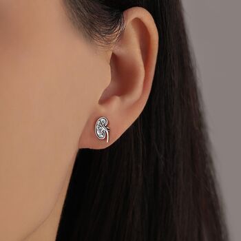 Anatomical Kidney Stud Earrings In Sterling Silver, 3 of 12