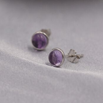 Genuine Amethyst Purple Stud Earrings Sterling Silver, 7 of 11