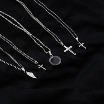 Mens Cross Steel Pendant Necklace, 9 of 12