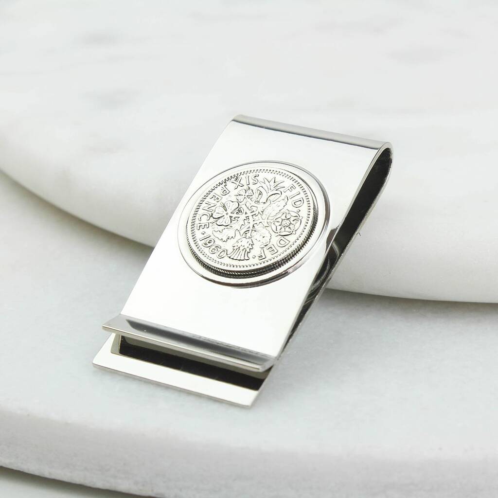 Personalised 60th Birthday Sixpence Money Clip, 1 of 5