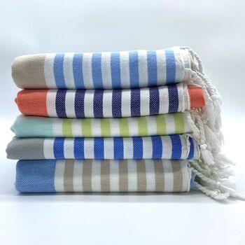 Padstow Peshtemal Towel Beige / Sky Blue, 3 of 10