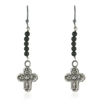 Wdts Tiny Cross And Onyx Drop Earrings, 2 of 4