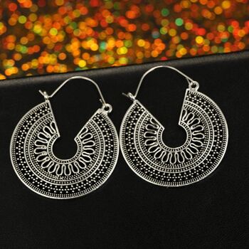 Silver Plated Round Filigree Gypsy Earrings, 6 of 10
