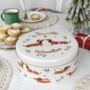 Personalised Festive Sausage Dog Cake Storage Tin, thumbnail 1 of 5