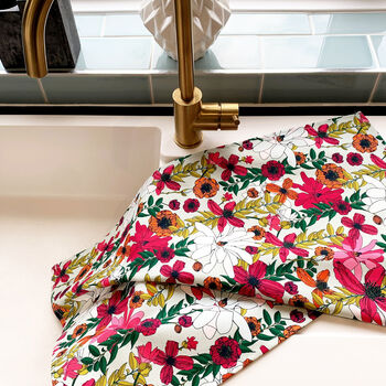 Vivid Garden Blooms Floral Print Handmade Tea Towel, 8 of 8