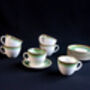 Green Set Of Six Handmade Porcelain Tea Cup With Saucer, thumbnail 10 of 12