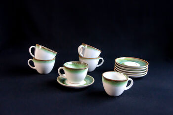Green Set Of Six Handmade Porcelain Tea Cup With Saucer, 10 of 12