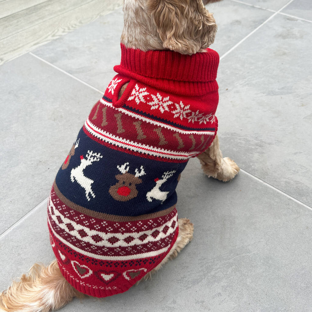 Christmas Red Fairisle Dog Jumper, 1 of 5