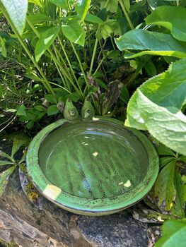 Round Green Ceramic Bird Bath With Two Love Birds, 8 of 8
