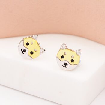 Cute Shiba Inu Dog Stud Earrings In Sterling Silver, 4 of 9