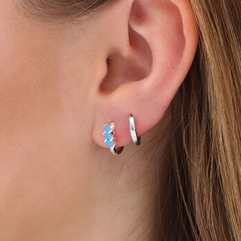 Sterling Silver And Turquoise Huggie Hoop Earrings, 2 of 6