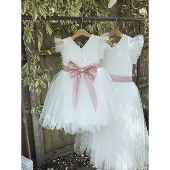 Lace Frill Sleeve Tulle Flower Girl Dress, 6 of 7