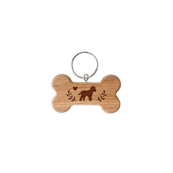 'Home Is Where My Cockapoo Is' Oak Dog Bone Keyring, 3 of 3
