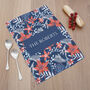 Personalised Christmas Red Floral Wallpaper Tea Towel, thumbnail 5 of 6