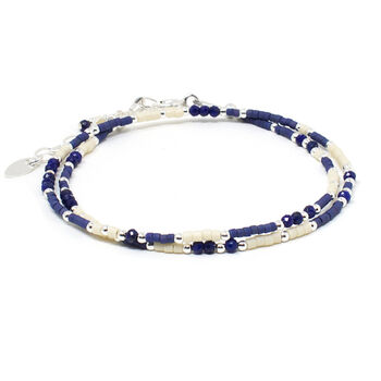 Lapis Lazuli And Sterling Silver Beaded Layered Wrap Bracelet, 3 of 5