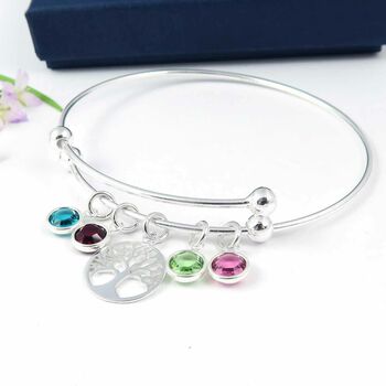 Family Tree Birthstone Bangle Sterling Silver, 2 of 5
