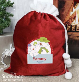 Personalised The Snowman And The Snowdog Pom Pom Sack, 2 of 3