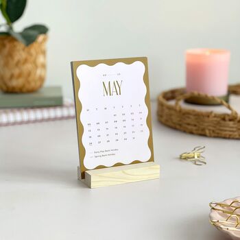 2025 Wavy Desk Calendar With Wooden Holder, 3 of 10