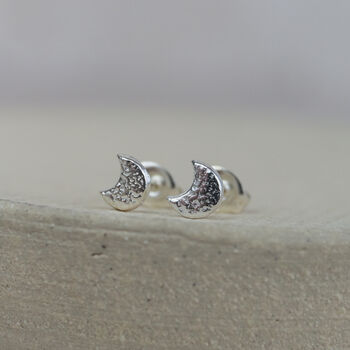 Sterling Silver Mini Moon Studs, 2 of 8