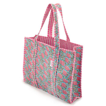 Serendipity Cotton Quilted Tote Bag Blue Peony, 3 of 4