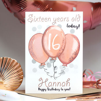 Personalised Rose Gold Balloons Age Birthday Card, 3 of 9
