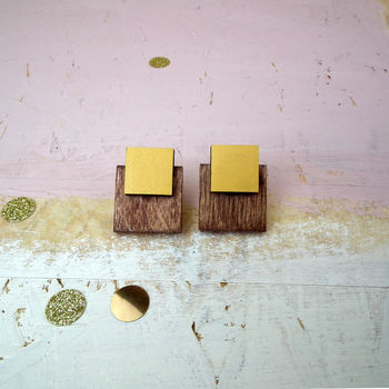 Minimal Wooden Square Earrings, 2 of 5
