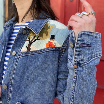 Caleche Vintage Tapestry Upcycled Denim Jacket, 3 of 4