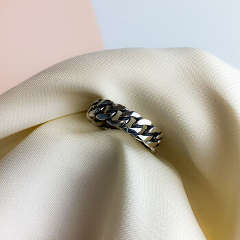 Sterling Silver Chain Design Adjustable Ring, 4 of 4