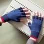 Navy Unisex Stripe Fingerless Gloves, thumbnail 1 of 4