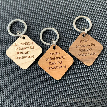 Personalised Wooden Diamond Shaped Pet ID Tag, 4 of 5