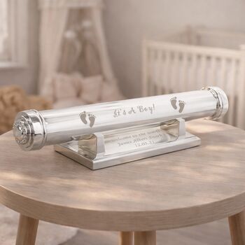 New Baby Boy Gifts Birth Certificate Holder Silver Plated, 2 of 7