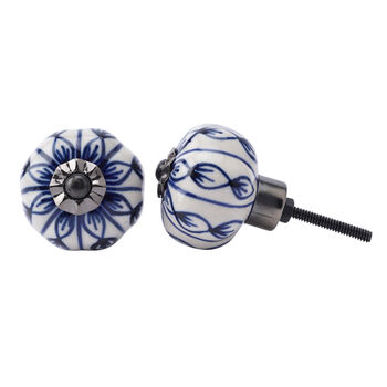 Set Of Two White And Blue Ribbon Ceramic Drawer Pull, 2 of 2