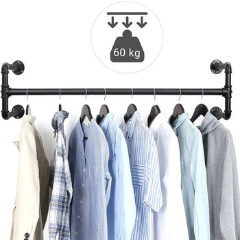 Industrial Wall Mounted Pipe Hanging Bars Clothes Rack, 5 of 6