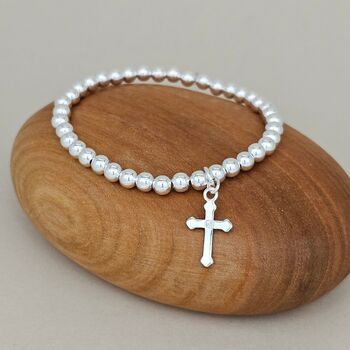 925 Silver Confirmation Cross Necklace And Bracelet Set, 2 of 4