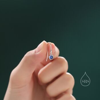 Tiny Sapphire Blue Cz Drop Earrings In Sterling Silver, 6 of 9