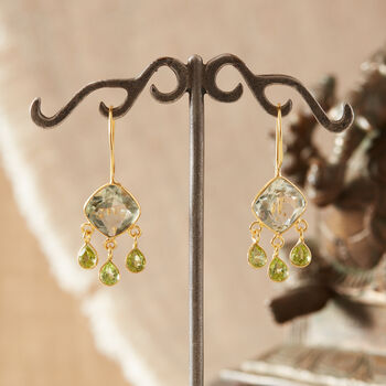 Amethyst And Peridot Gold And Silver Dangly Earrings, 5 of 11