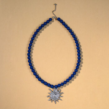 Navy Bead And Sun Pendant Necklace, 2 of 5