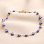 Gold Stainless Steel Blue Enamel Evil Eye Charm Anklet, thumbnail 1 of 2