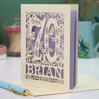 Personalised 70th Birthday Card Papercut Woodland Design, 4 of 6