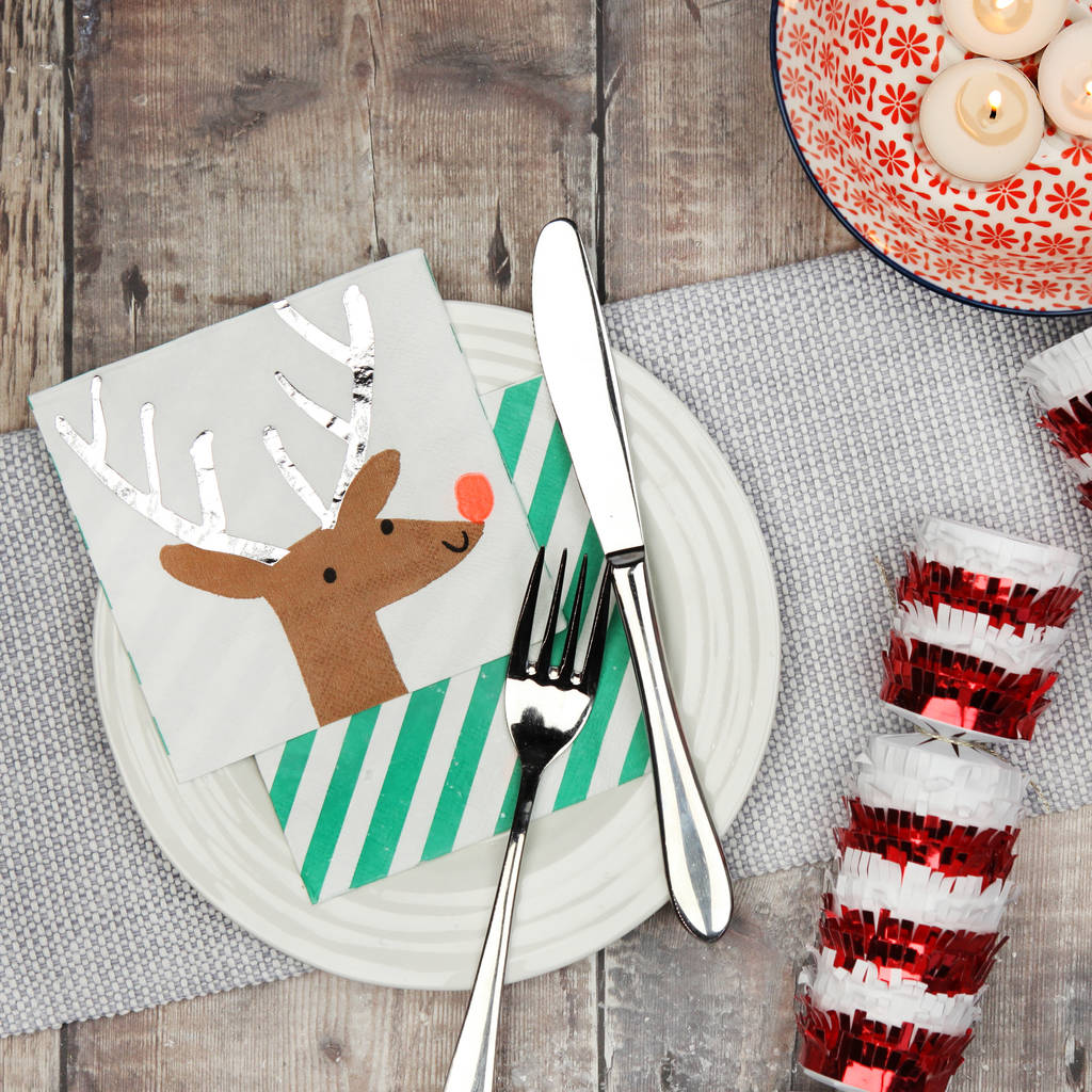 Christmas Dinner Reindeer Paper Party Napkins By Postbox Party