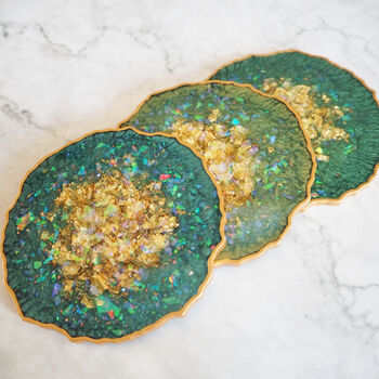 Sparkly Green Geode Resin Coasters, 9 of 10